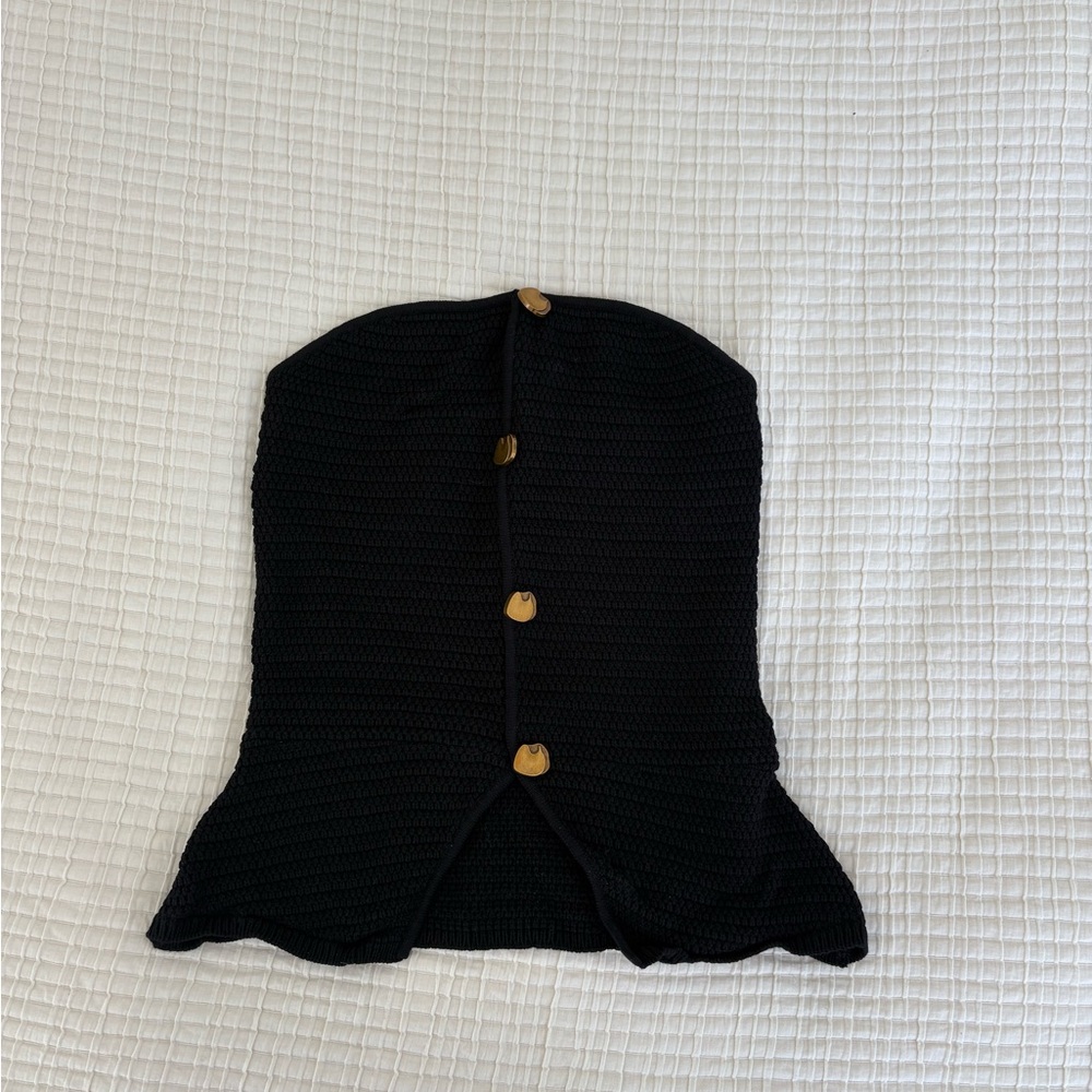 Zara Black Knit Top with Gold Buttons